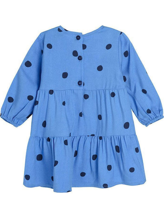 Rochie Fete Mânecă Lungă Cu Buline Set Cu Colanți Albastru Deschis