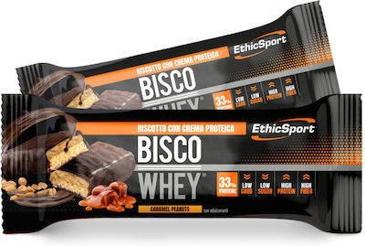 EthicSport Bisco Whey Baton cu 33% Proteină & Aromă Caramel cu arahide 40gr