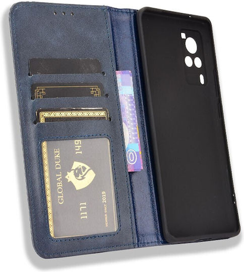 Buckle Retro Crazy Horse Texture Buchen Sie Synthetisches Leder Blau (Vivo X60 Pro 5G)