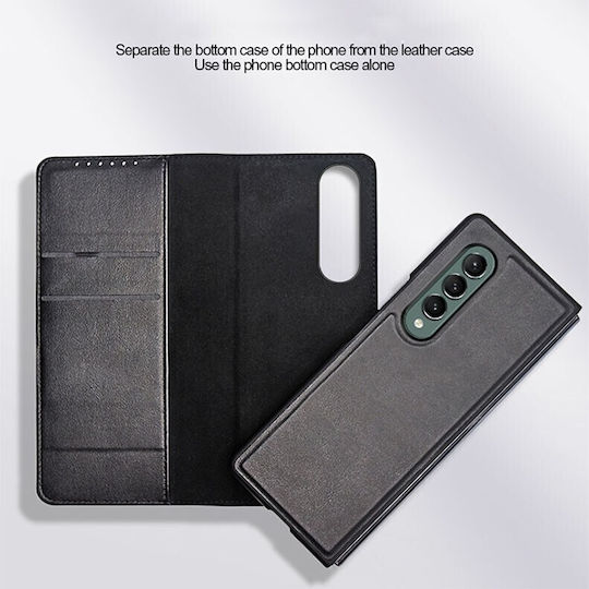 Split Type Horizontal Buchen Sie Synthetisches Leder Schwarz (Galaxy Z Fold4)