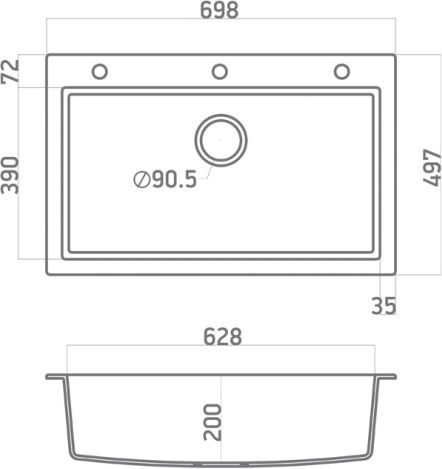 Sanitec Ultra Granite Drop-In Sink Synthetic Granite W70xD50cm Pietra