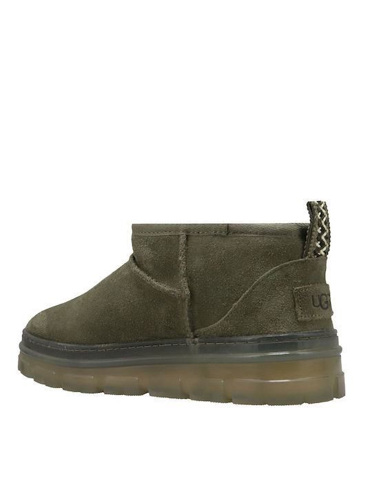 Leder Stiefeletten Damen Khaki