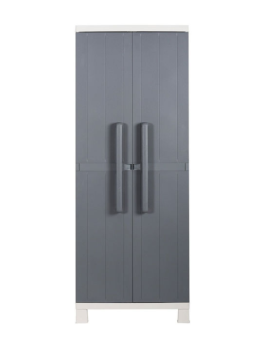 Double Door Wardrobe Anniversary Midi Plastic with Divider & 4 Shelves Light Grey / Basalt Grey 276 65x37x173cm