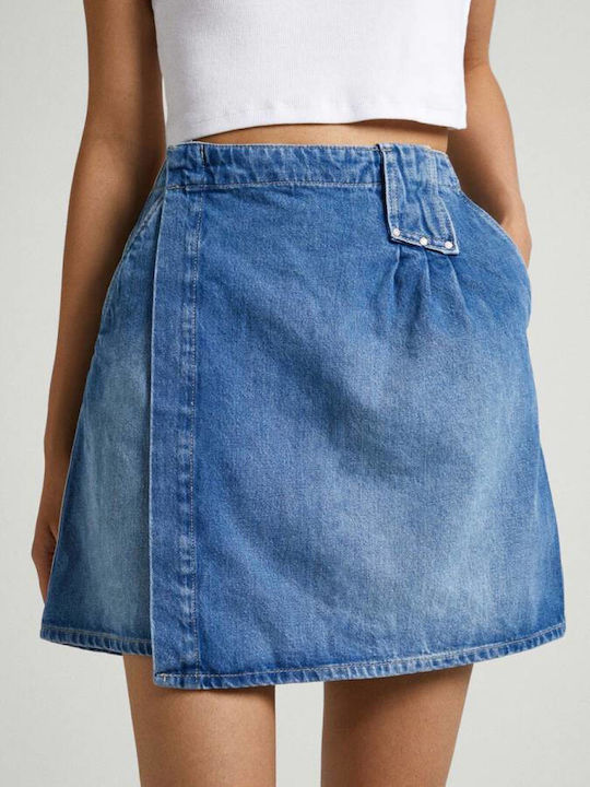 Pepe Jeans Denim Pleated High-waisted Mini Skirt in Blue Color