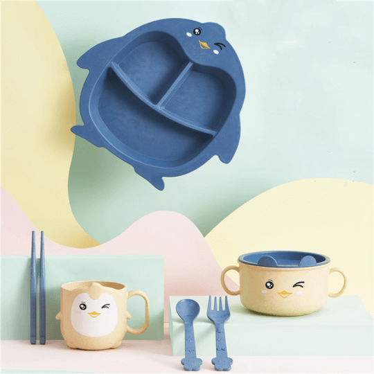 Baby Cloud Σετ Φαγητού Πιγκουίνος από Bamboo Μπλε 5τμχ