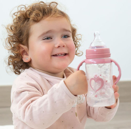 Kiokids Hearts Εκπαιδευτικό Μπιμπερό Πλαστικό με Λαβές Ροζ 4m+ 240ml
