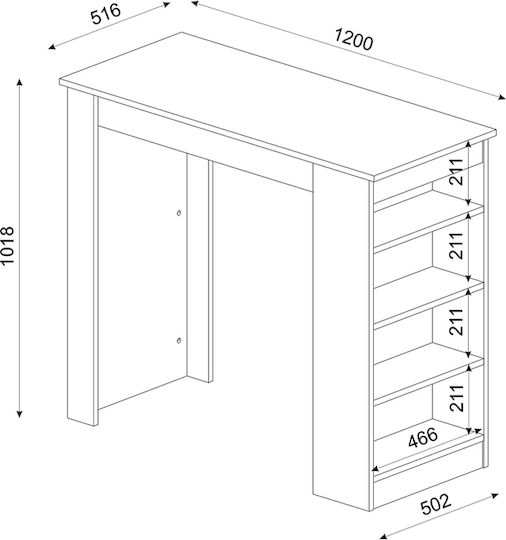 Monaco Table Bar Wooden White 120x51.6x101.8cm