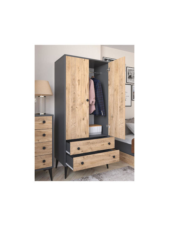 Amari Δίφυλλη Ντουλάπα Ανθρακί 82x48x180cm