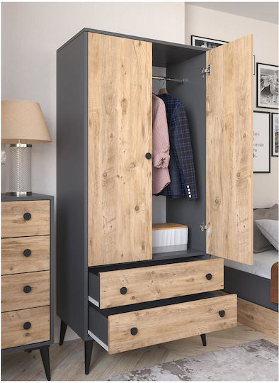 Double Door Wardrobe Amari Charcoal 82x48x180cm