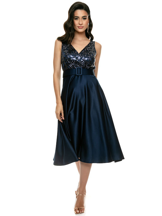 RichgirlBoudoir Sommer Midi Kleid für Hochzeit / Taufe Satin Blau