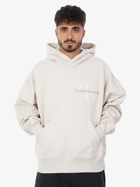 Calvin Klein Men's Sweatshirt with Hood and Pockets Beige