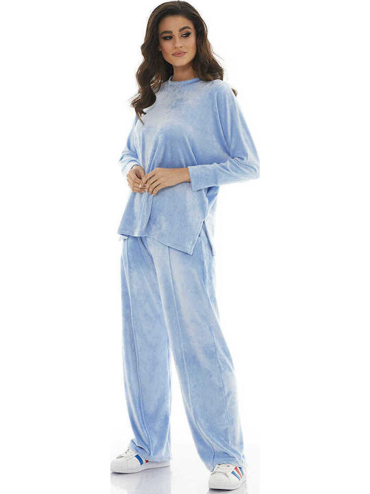 Pantaloni de Trening Catifea Albastru deschis