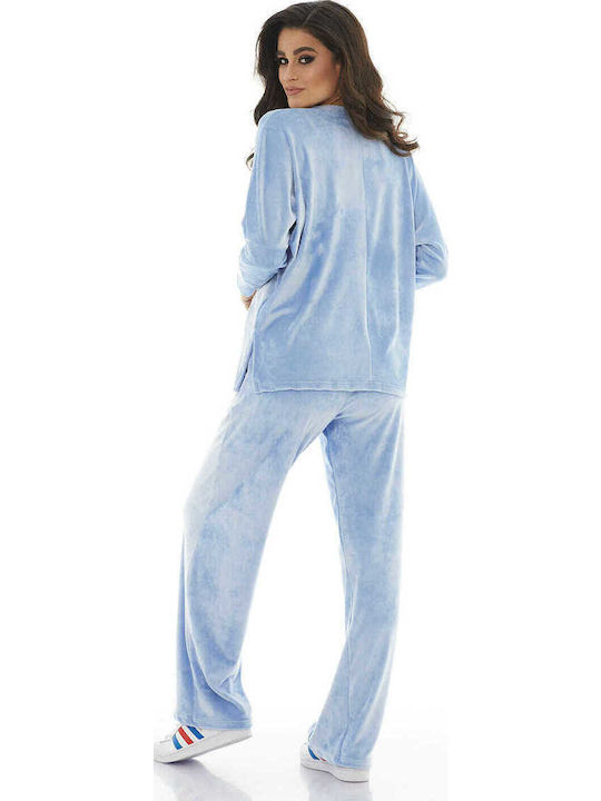 Pantaloni de Trening Catifea Albastru deschis