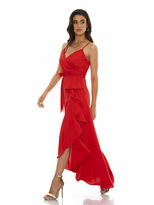 RichgirlBoudoir Sommer Mini Kleid Wickel mit Rüschen Rot