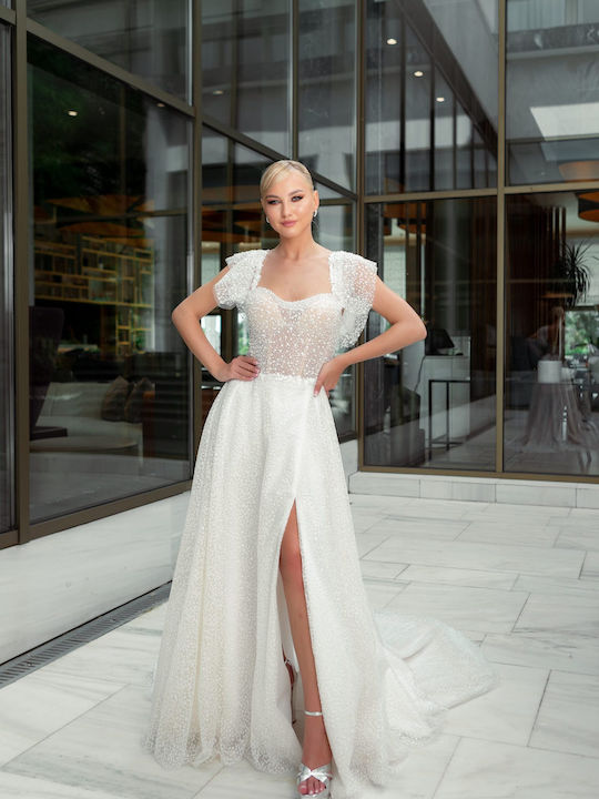 RichgirlBoudoir Maxi Wedding Dress with Tulle & Slit White