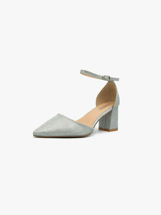 Joya Pointed Toe Silver Heels with Strap