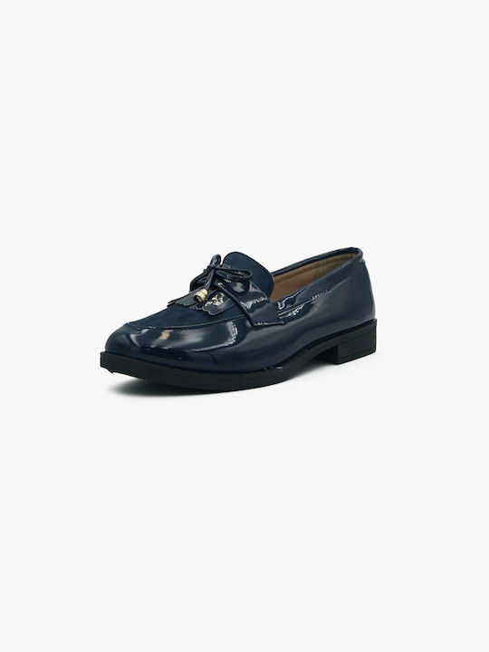 Joya Patent Leather Women's Loafers in Navy Blue Color