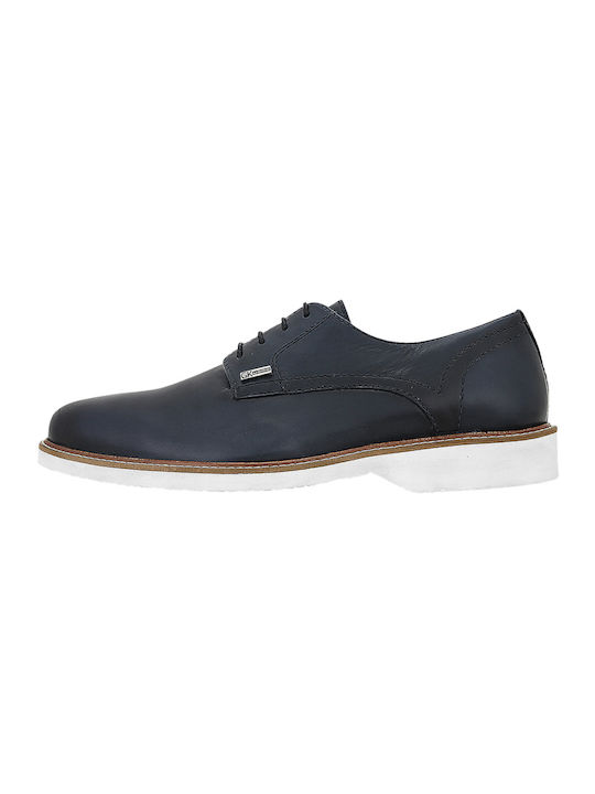 GK Uomo Men's Leather Casual Shoes Blue