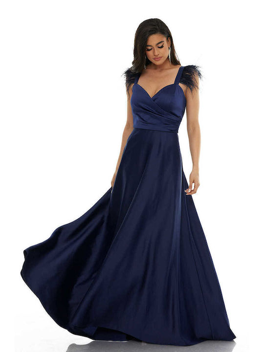 RichgirlBoudoir Sommer Maxi Kleid für Hochzeit / Taufe Satin Marineblau