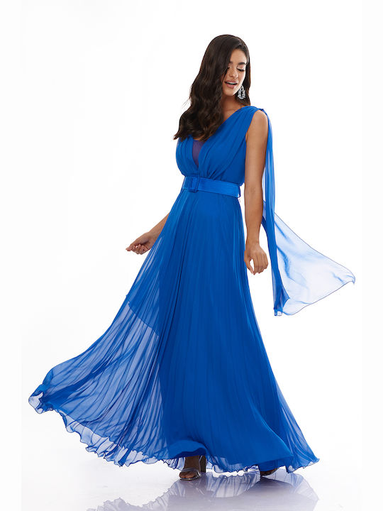 RichgirlBoudoir Καλοκαιρινό Maxi Φόρεμα για Γάμο / Βάπτιση Ντραπέ Εξώπλατο Μπλε