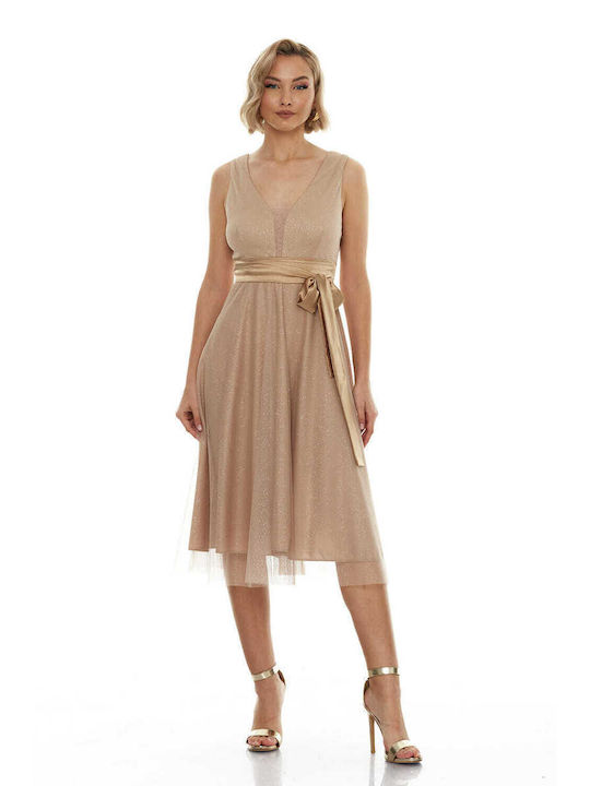 RichgirlBoudoir Summer Midi Dress for Wedding / Baptism Gold