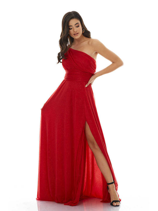 RichgirlBoudoir Evening One Shoulder Maxi Party Dress Red