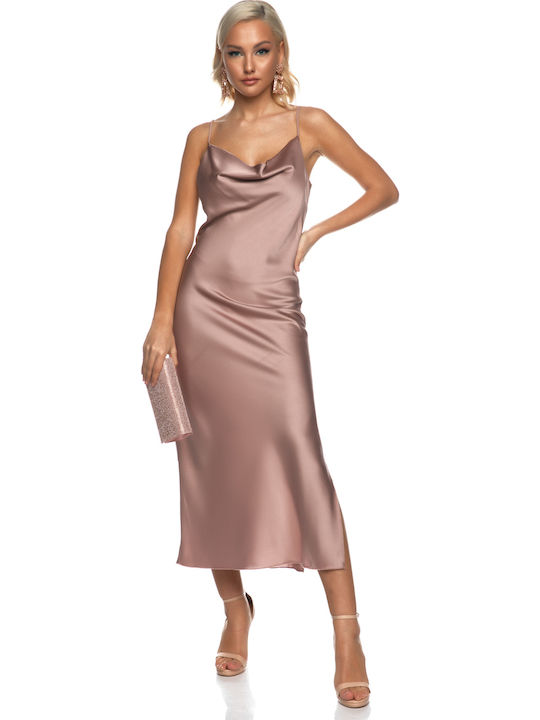 Sommer Maxi Abendkleid Slip Dress Drapiert Rosa
