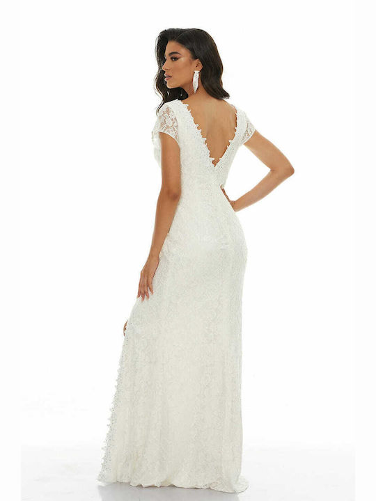 RichgirlBoudoir Maxi Wedding Dress with Lace & Slit White