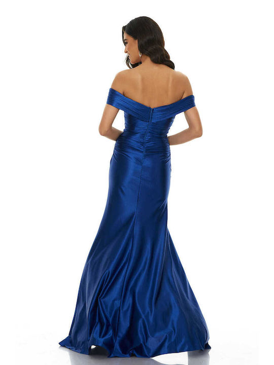 RichgirlBoudoir Maxi Dress for Wedding / Baptism Satin Off-Shoulder Blue