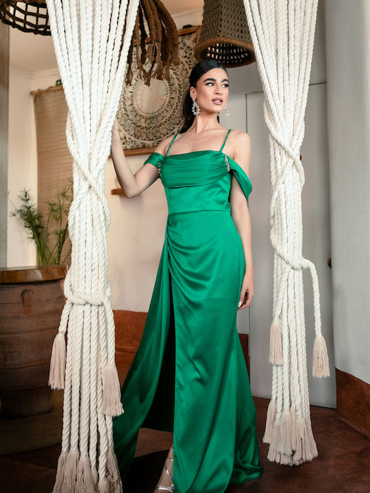 Summer Maxi Dress for Wedding / Baptism Satin Green