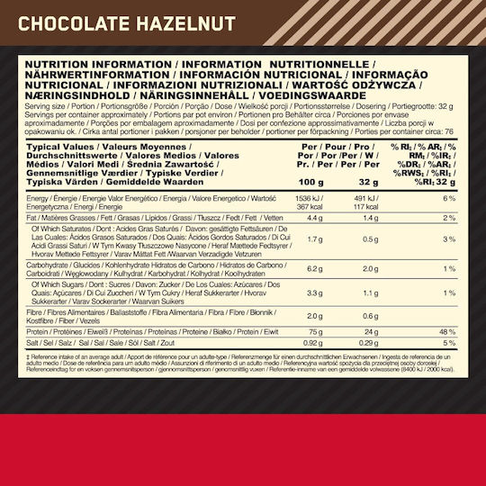 Optimum Nutrition Gold Standard 100% Whey Πρωτεΐνη Ορού Γάλακτος με Γεύση Chocolate Hazelnut 2.27kg