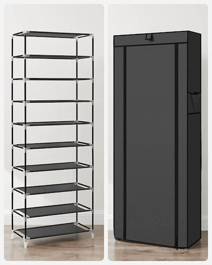 Stoff Schuhschrank mit 9 Regalen Schwarz L58xW28xH160cm