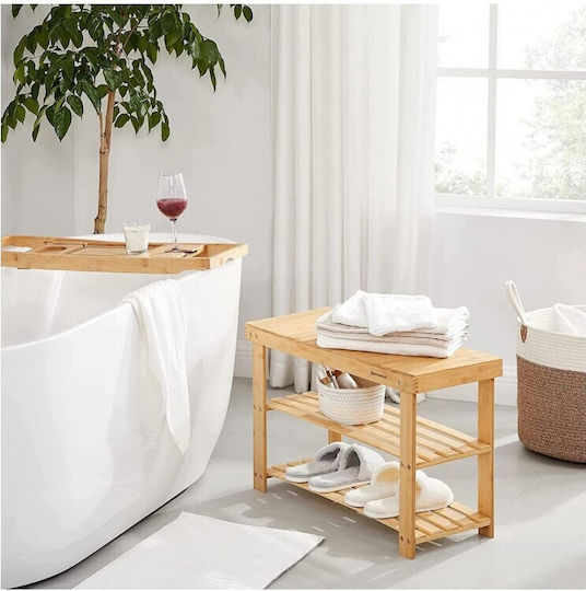 Bamboo Shoe Organizer with 2 Shelves Beige 70x28x45cm