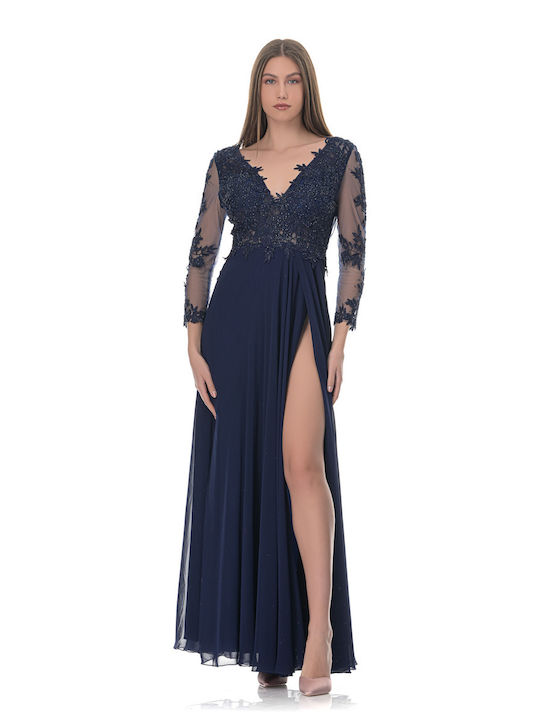 Farmaki Maxi Rochie pentru Nuntă / Botez cu dantelă Albastru