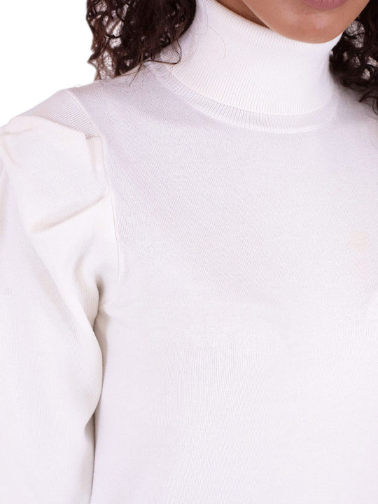 Mini Knitted Dress with Turtleneck White