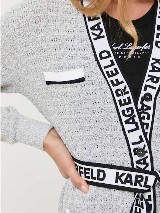 Lange Gestrickte Strickjacke für Damen mit Knöpfen Weiß