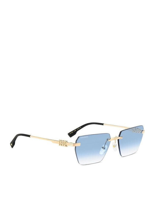 Dsquared2 Unisex Sonnenbrille mit Gold Metall Gestell und Blau Verlaufsfarbe Linse D20102/S LKS/ST