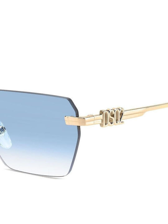 Dsquared2 Unisex Sonnenbrille mit Gold Metall Gestell und Blau Verlaufsfarbe Linse D20102/S LKS/ST