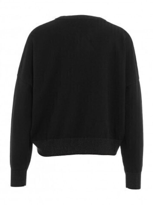 Maglia Chiusa Damen Langarm Pullover Schwarz