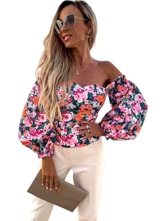 Γυναικείο Καλοκαιρινό Crop Top Off-Shoulder με Μανίκι 3/4 Μαύρο