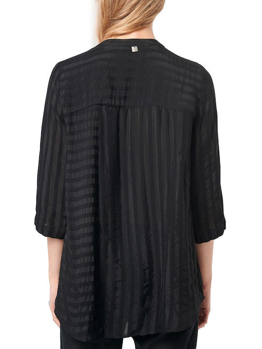 Ale - The Non Usual Casual Summer Tunic with 3/4 Sleeve with V Neck Striped Black
