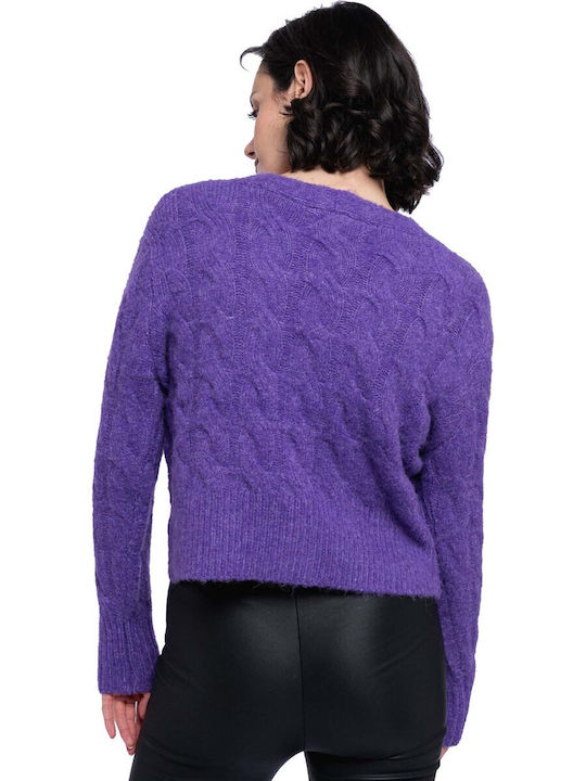 Smf Women's Knitted Cardigan with Buttons Purple