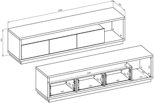 TV Stand Wooden Feyd Natural / Black L200xW45xH50cm