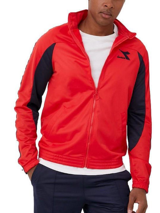 Diadora Men's Sweatshirt Jacket with Hood and Pockets Red