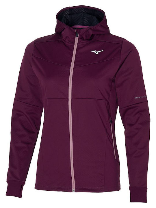 Mizuno Women's Short Sports Jacket Windproof for Winter Burgundy