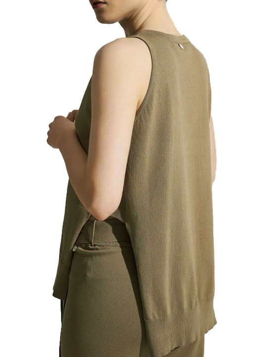 Ale - The Non Usual Casual Women's Summer Blouse Sleeveless with V Neckline Beige