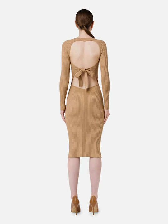 Elisabetta Franchi Midi Rochie Tricotat Bej