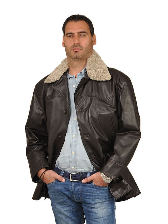 HD Men's Winter Leather Jacket Brown