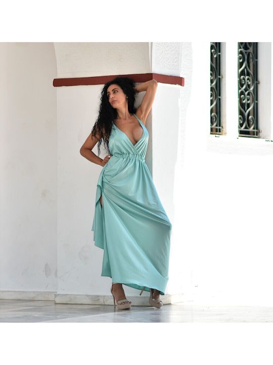 Summer Maxi Evening Dress with Slit Green