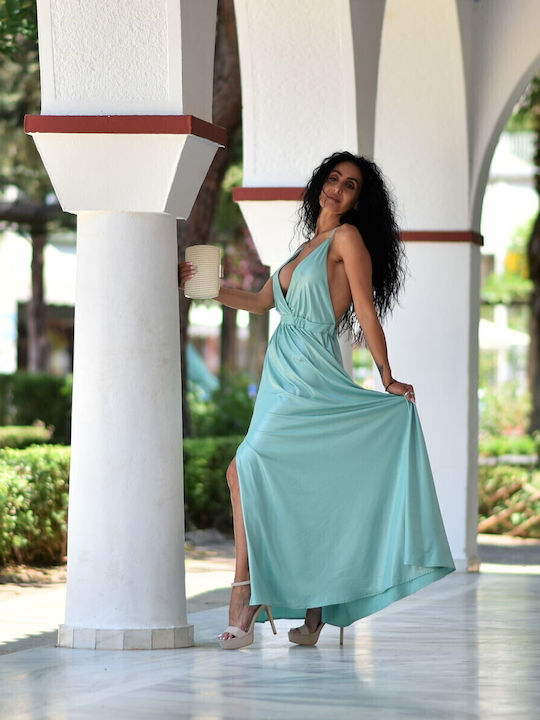 Summer Maxi Evening Dress with Slit Green